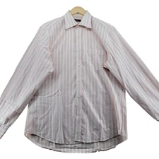 Hugo Boss Men's Size 16 (41) White Stripe Cotton Long Sleeve Dress Shirt