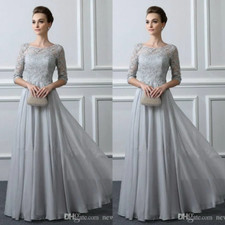 Sliver Lace Mother Of The Groom Dresses with 3/4 Sleeves A-Line Chiffon Wedding