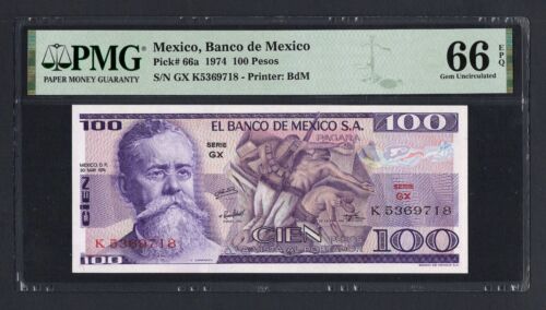 Mexico 100 Pesos 1974 P66a  Uncirculated Grade 66 - Picture 1 of 2