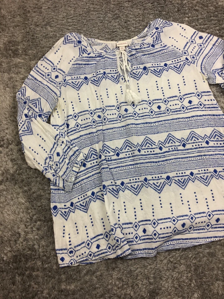 Top Merona manga 3/4 para mujer talla pequeña blanco azul ligero Foto 3 de 4