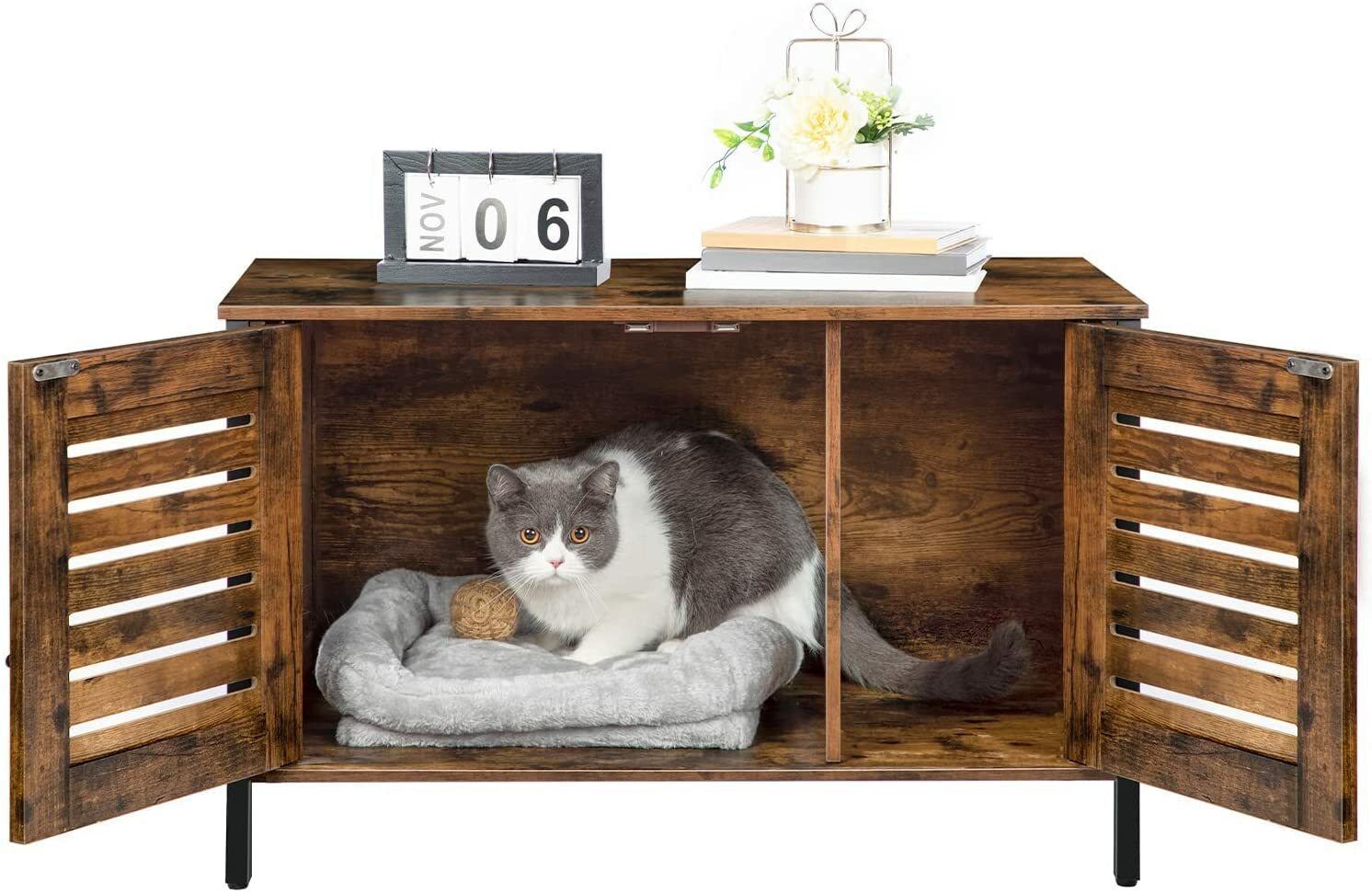 Cacher litière chat grand format avec meuble de rangement - 2