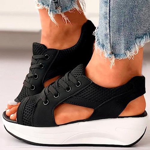 Women Muffin Sandals Breathable Casual Lace Up Flat Peep Toe Shoes Summer AU - Picture 12 of 16