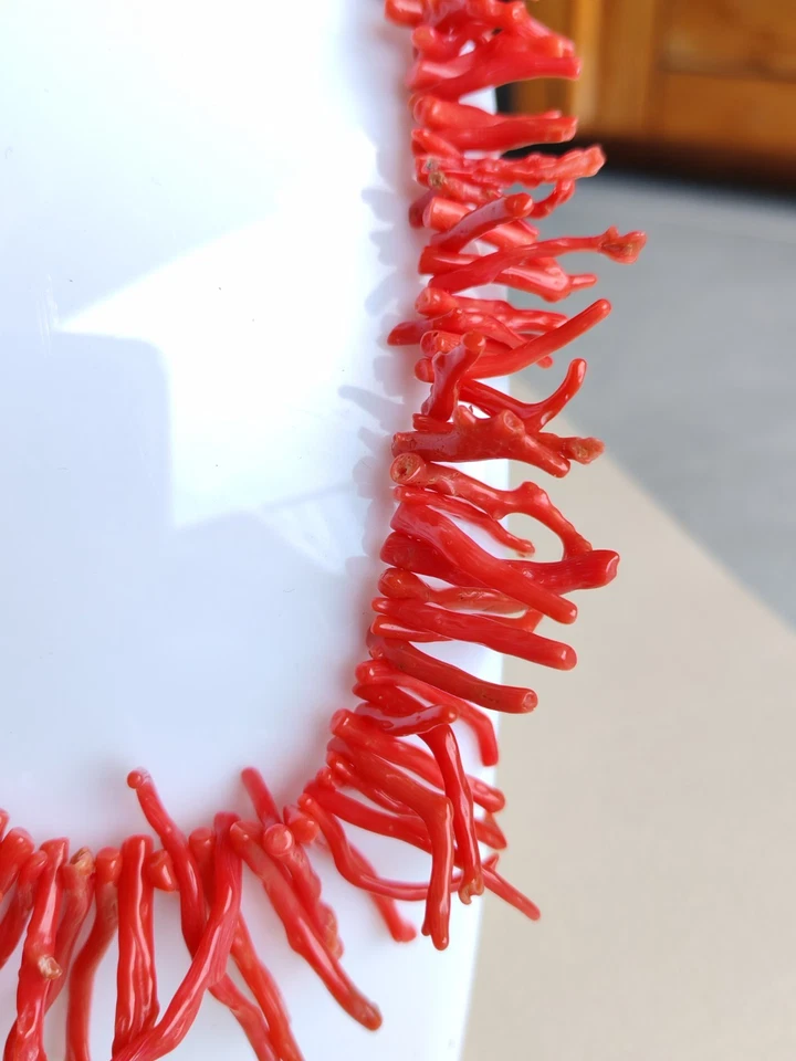 COLLANA IN ARGENTO 925 CON FRANGIA CORALLO ROSSO DEL MEDITERRANEO  - Immagine 3 di 4