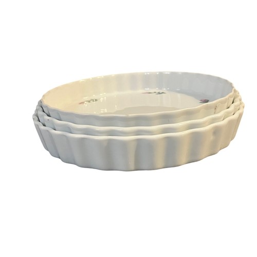 Set of 3 Christeneholm Porcelain Fluted Rose Pie / Tart Dishes 9”, 8.5”, 8” - Picture 2 of 12