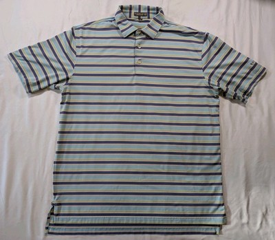 Peter Millar Summer Comfort Polo Shirt Men's Large Blue Striped Edgewood Tahoe