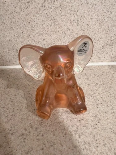 Fenton Art Glass Iridescent Peach ELEPHANT Figurine,