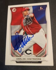 Carlos Contreras Autograph Signed 2014 Bowman 1st Flag Card Cincinnati Reds