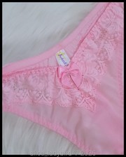 Vintage FREDERICK'S Of Hollywood Thong PANTIES Stretch NYLON Satin Bow Lace XL/8