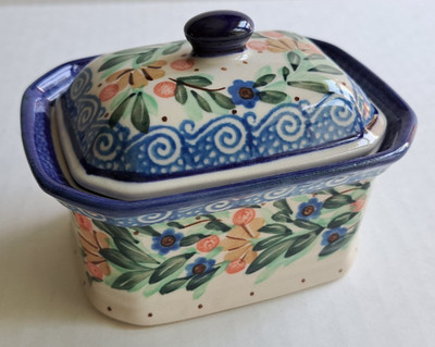 Unikat 557 Poland Pottery Salt Butter Dish Box Ceramika Artystyczna M Starzyk