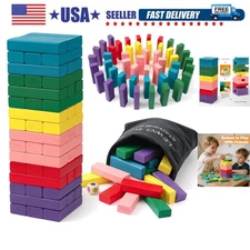 Educational Wooden Stacking Blocks - 48 Bright Pieces, Family-Friendly Fun
