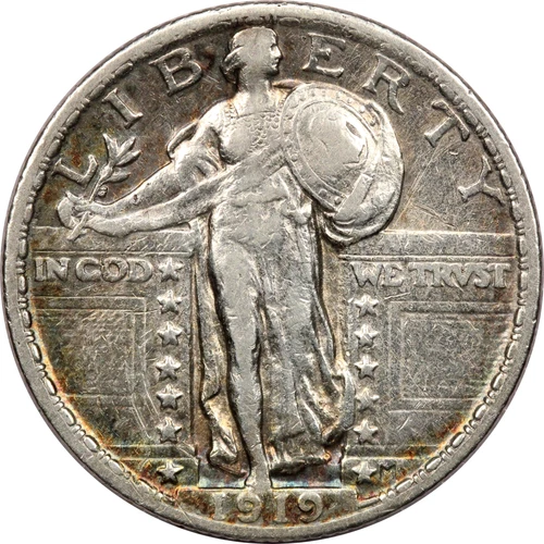 1919 Standing Liberty Quarter 25C, Very Fine VF, Cleaned