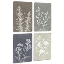 Drsoum Boho Wall Metal Signs Set of 4 Vintage Botanical Prints Retro Plants R...