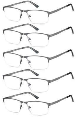 EYECEDAR 5 Pack Reading Glasses Men Blue Light Blocking +1.75, Gunmetal Gray