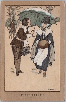 1910s Artist-Signed F.H. HARDY Postcard Pilgrim Romance ''FORESTALLED'' / Unused