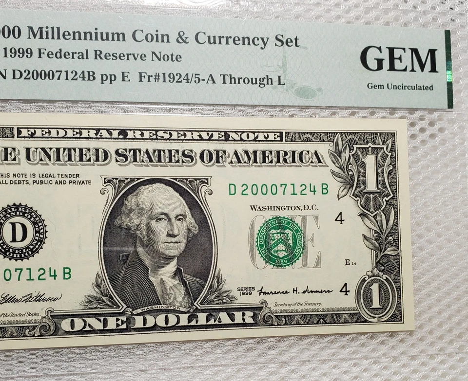 2000 Millennium Coin & Currency Set 1999 $1 FRN Cleveland, OH PMG Gem Unc - Image 2 of 4