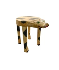 Pig Shape Side Table Hand Made Wood Plant Stand Vintage Folk Art Whimsical Decor