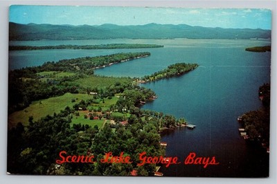Vintage Scenic Lake George Bays Aerial View Dexter Press Postcard
