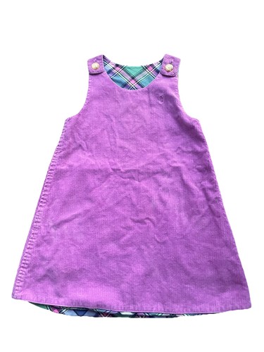 Abito Ralph Lauren bambina taglia 2T viola velluto a coste RL maglione a quadri autunno usato in ottime condizioni