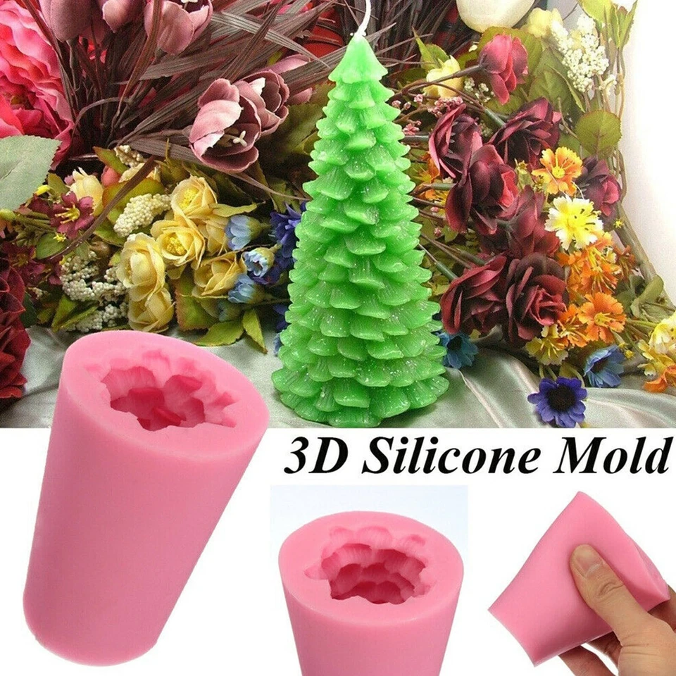 3D Christmas Tree Candle Mold Soap Mold Craft Mould Silicone Flexible DIY Tool - Image 2 of 4