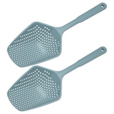 2Pcs Plastic Skimmer Ladle with Handle Strainer Colander Ice Shovel Dark Blue