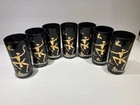 Vintage MCM Federal Josephine Baker Dancer Glasses Black & Gold Set Of 7