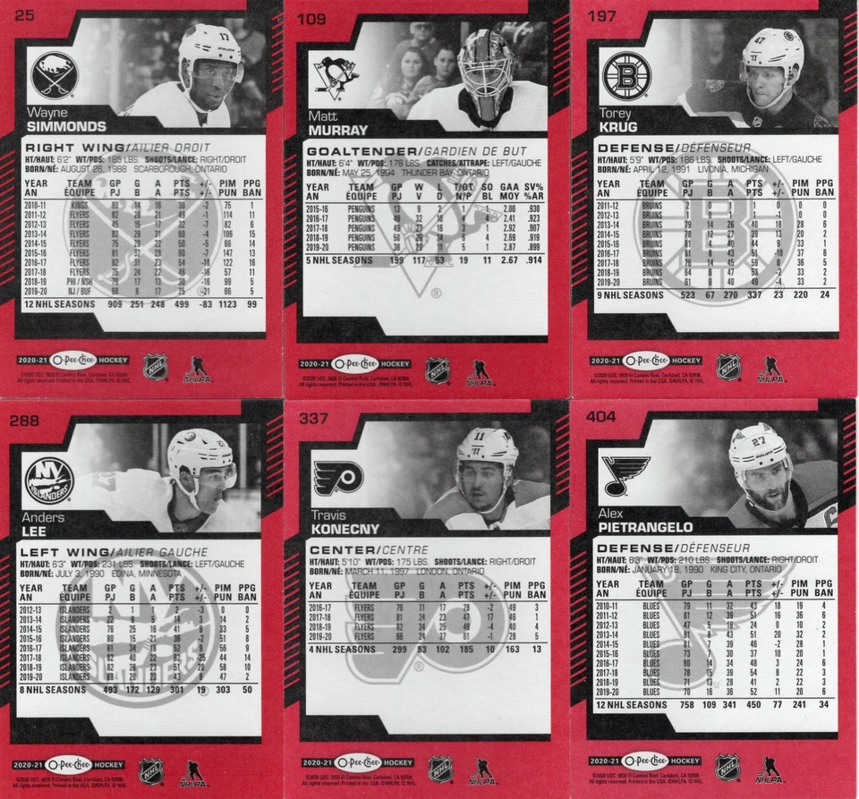 2020-21  O-PEE-CHEE  RED PARALLEL'S   #25--#486     ***YOU PICK*** - Image 2 of 2