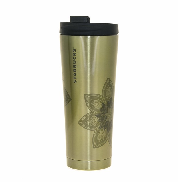 Starbucks Grande Gold Floral Print Coffee Tumbler 12 oz Stainless Steel