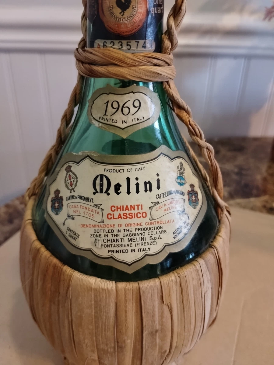 Vintage Chianti Wine Bottle with Raffia Straw Wrapped Bottom EMPTY