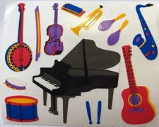 INSTRUMENTS Stickers(14pc) Mrs.Grossman's•Piano•Guitar •Drums•Violin•Music•Banjo