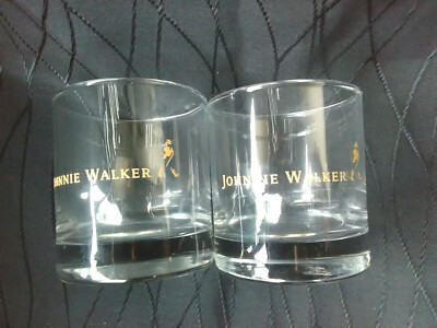 JOHNNIE WALKER SCOTCH WHISKY 2 GLASSES  3.2'' TALL KEEP WALKING 2 LOT NEW
