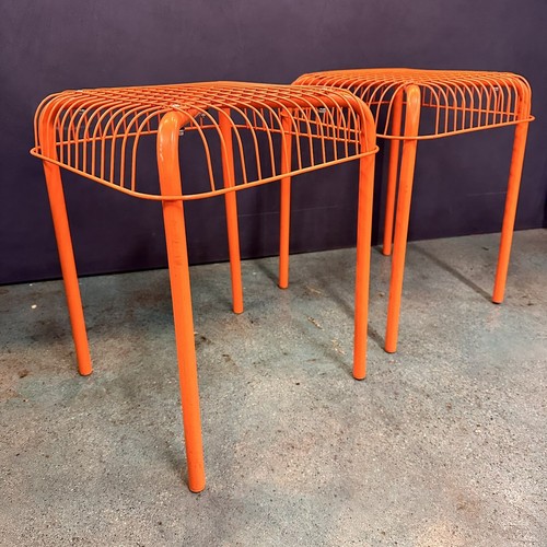 IKEA Inma Bermúdez&Francis Cayouette Vasteron Orange Wire Metal Chair Stool VTG