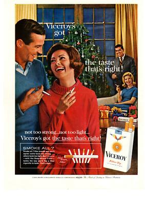 1963 Viceroy Filter Tip Cigarettes Brown Williamson Tobacco Christmas  Print Ad