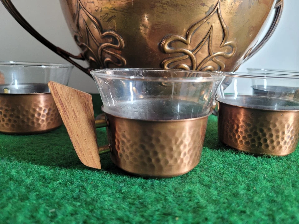 Alter Kupfer Bowle Topf mit 4 Gläsern, Driburg Kristall - Bild 2 von 4