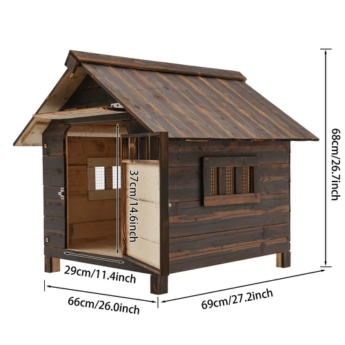 Pet House&Dog House with Window and Door for Dog within 10kg/22.05 lbs Brown New - Picture 3 of 18