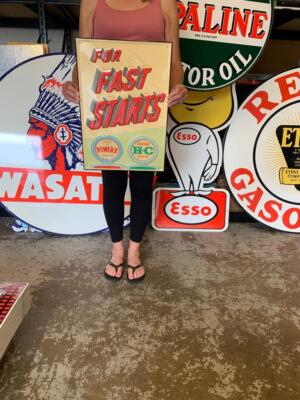 Antique Vintage Old Style Sign Sinclair Gas Fast Starts Made USA