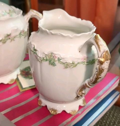 Lamoges Large Cream & Lidded Sugar Haviland France Footed Vtg 1335 21335 Wreath - Picture 5 of 24