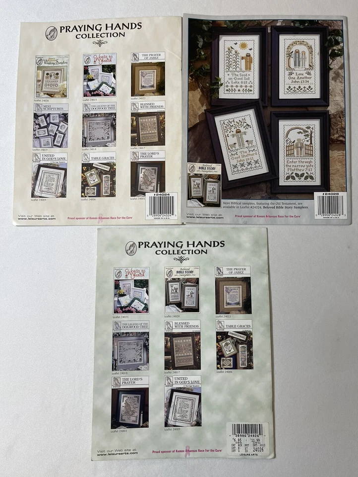 3 Praying Hands Cross Stitch 8 Pattern Booklets Wedding Scripture Bible Story - Image 2 of 4