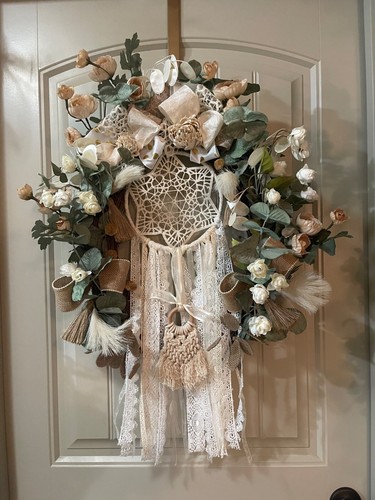 Taylormadecustombows oval Bohemium Dream Catcher grapevine wreath 32x21x8" - Picture 7 of 11