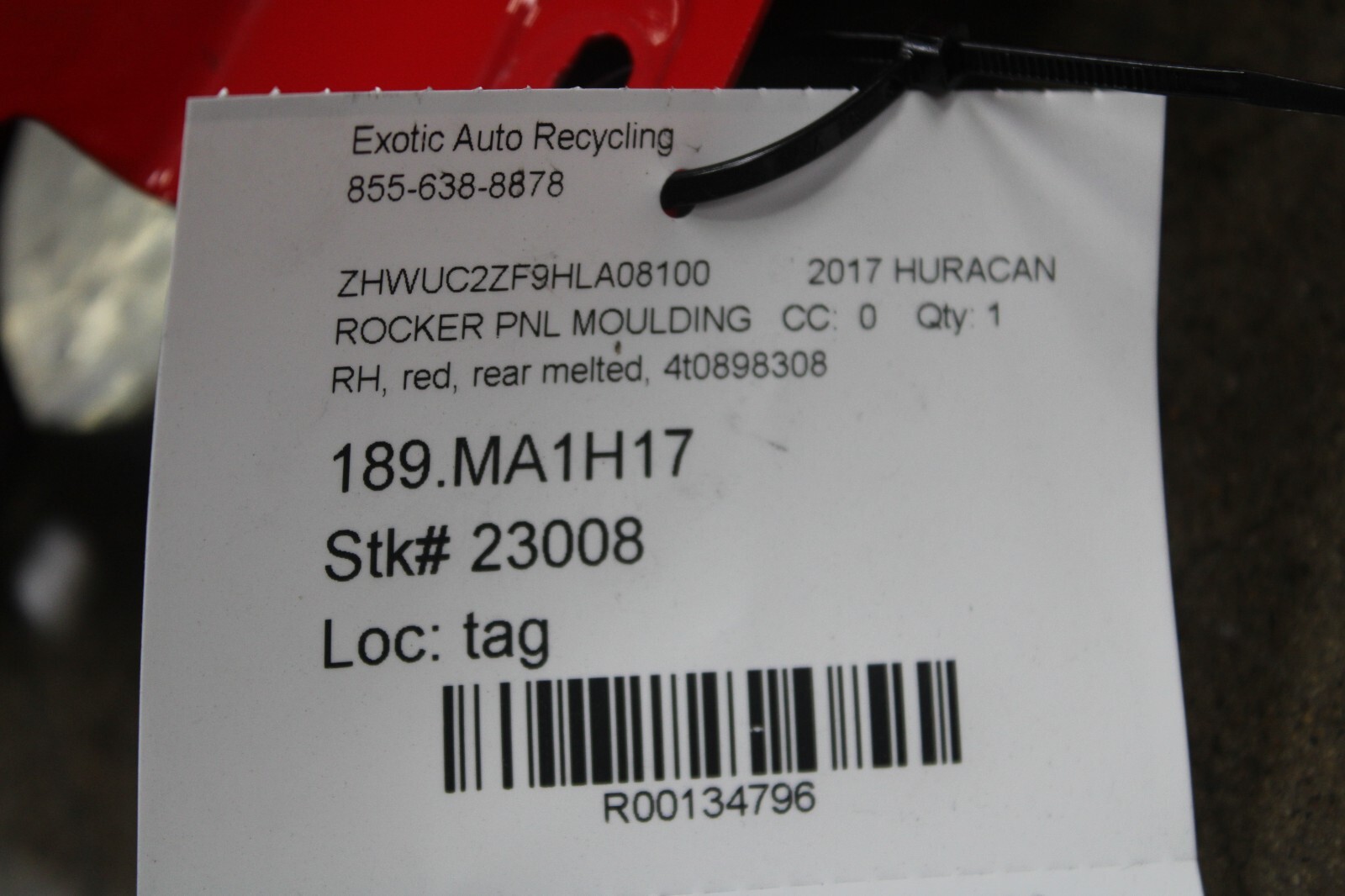 Lamborghini Huracan LP610, RH, Right, Rocker Panel, Dmg, Used, P/N 4T0898308
