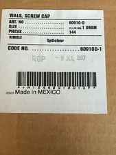 Kimble Opticlear 60910-D 15x45mm 1 DRAM Vials & Screw Caps Box of 144 