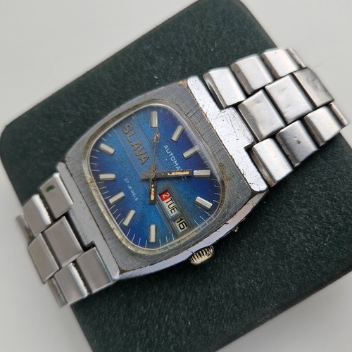 Vintage soviético URSS reloj Slava 27 joyas TANQUE TV 2427 ruso automático azul - Imagen 6 de 9