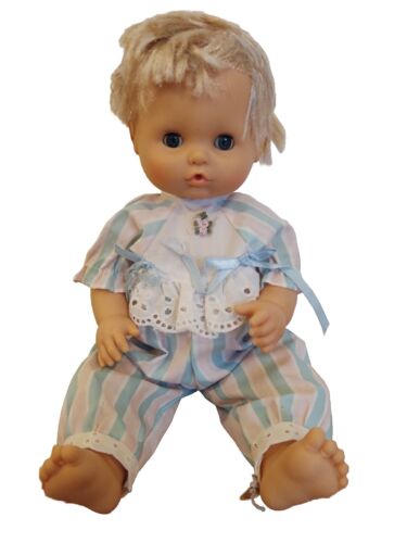 Vintage NENUCO Baby Doll - Pink & Blue Pajamas w/ Eyes that Open & Close (1980s) - Picture 1 of 4