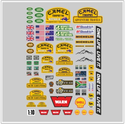 1:10 RC Car Aufkleber - Trophy Defender Landrover Camel ONE LIFE. Crawler