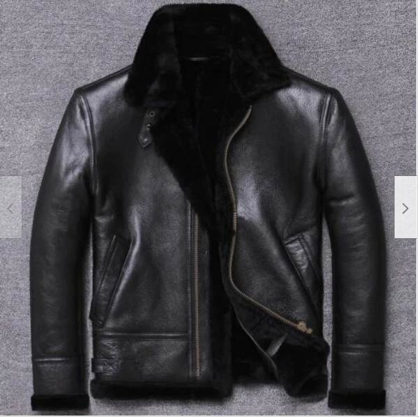 Mens B3 US Nav RAF Bomber Aviator Flying Pilot Fur Shearling Real Leather Jacket