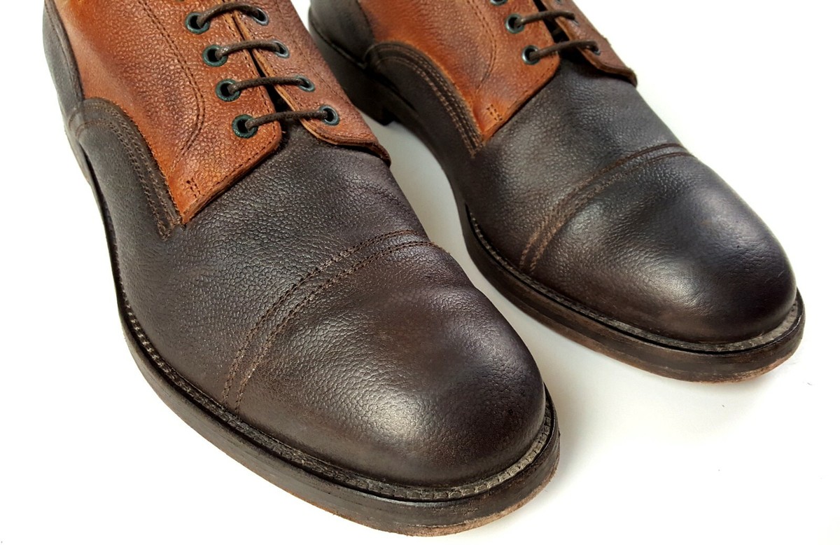 ACNE STUDIOS sz 11 Cap-Toe Grain Leather Shoes 2-Tone Brown