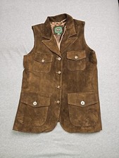 Harolds Vest Womans Large Brown Suede Leather Double Breast Collared Pockets