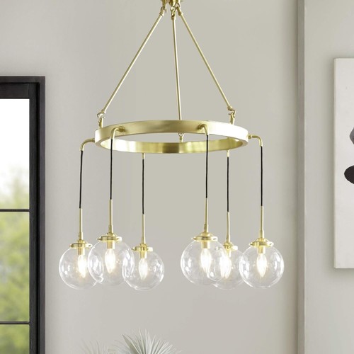 INK+IVY Clive Six-Light Modern Chandeliers - Metal Frame, Clear Glass Sphere Sha - Bild 2 von 5