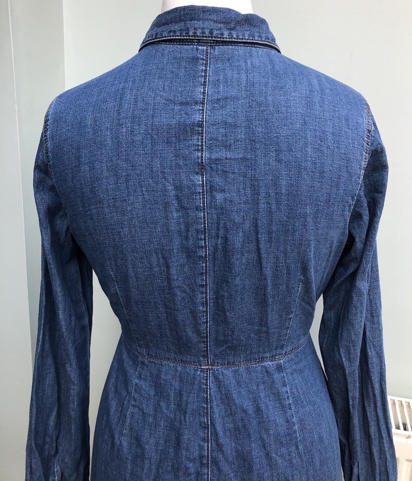 Ladies Denim Dress Size 1214 Petite Blue 38” Bust Long Sleeve Belted