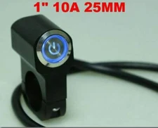 Marine 1" 25mm 10A Motorcycle Alloy Handlebar Switch On/Off Headlight Blue LED