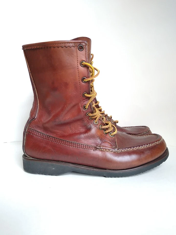 Botas de cuero marrón mocasín Russell vintage raras para hombre talla 10 estilo 5096 Foto 2 de 4